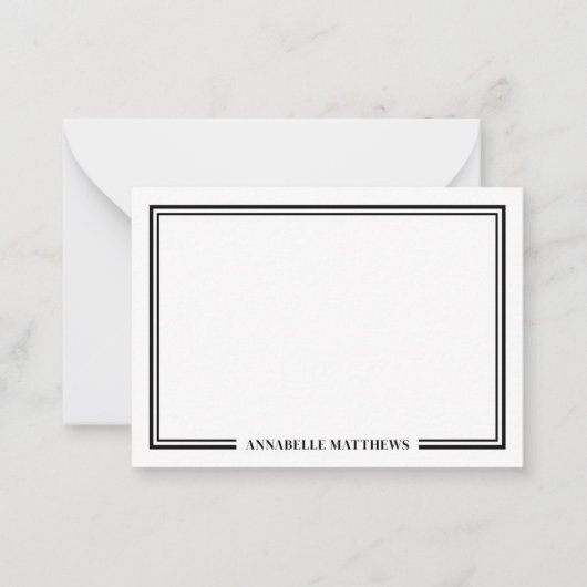 Minimalist Black White Two Border Monogram ノートカード (正面)