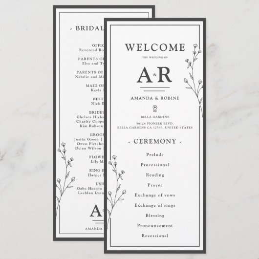 Minimalist Black & White Wedding プログラム (正面/裏面)