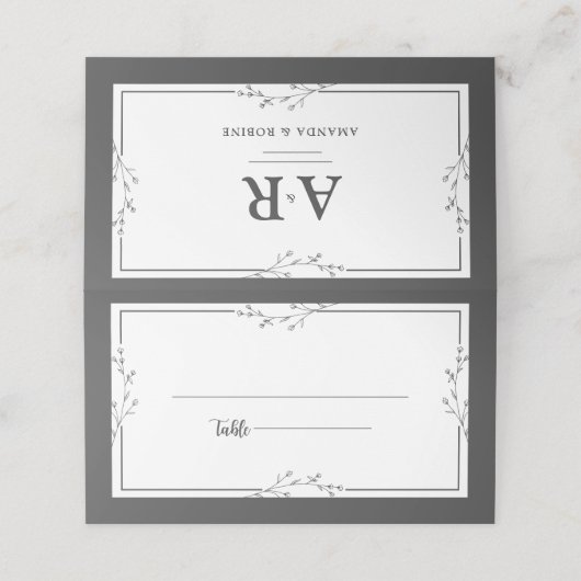 Minimalist Black & White Wedding Folded Place Card プレイスカード (外部開封)