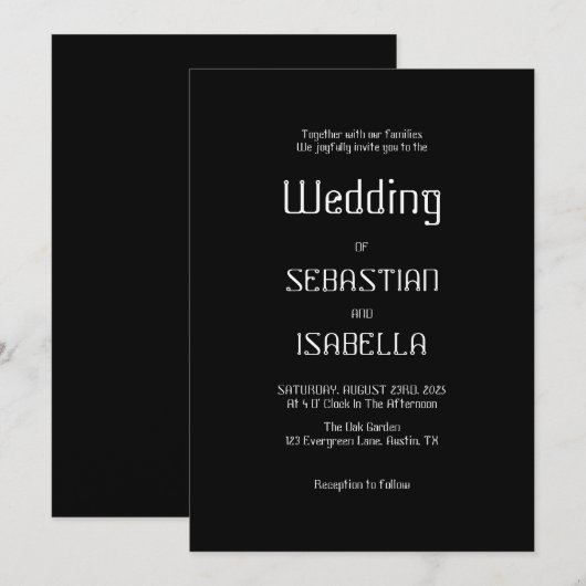 Minimalist Black & White Wedding Invitation 招待状 (正面/裏面)