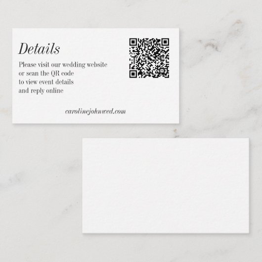 Minimalist Black White Wedding QR Code Details エンクロージャーカード (正面/裏面)