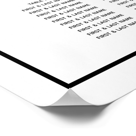 Minimalist Black White Wedding Seating Chart ポスター (角)