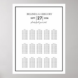 Minimalist Black White Wedding Seating Chart ポスター