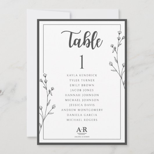 Minimalist Black & White Wedding Seating Plan Card (正面)