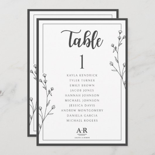 Minimalist Black & White Wedding Seating Plan Card (正面/裏面)