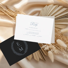Minimalist Black With Blue Wedding RSVP Cards