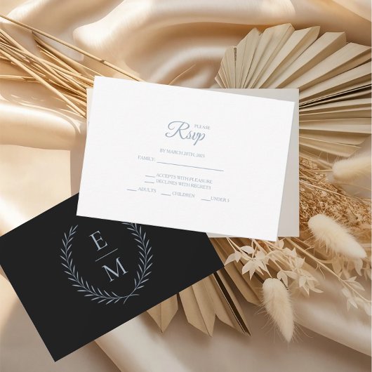 Minimalist Black With Blue Wedding RSVP Cards