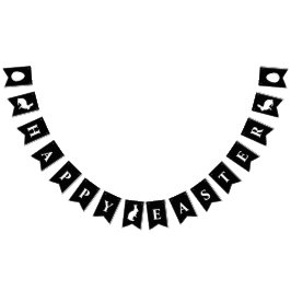 Minimalist Black With White Bunnies Happy Easter バンティングフラッグ