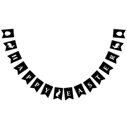 Minimalist Black With White Bunnies Happy Easter バンティングフラッグ (全)