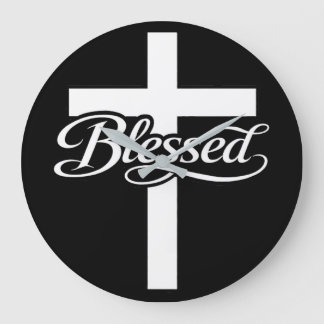 Minimalist Blessed Cross Christian Faith Design ラージ壁時計