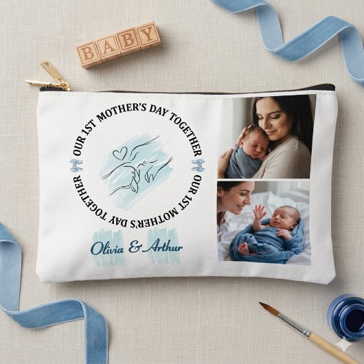 Minimalist Blue 1st Mother's Day Custom Keepsake アクセントクッション