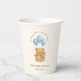 Minimalist Blue Balloon Bear Baby Shower 紙コップ