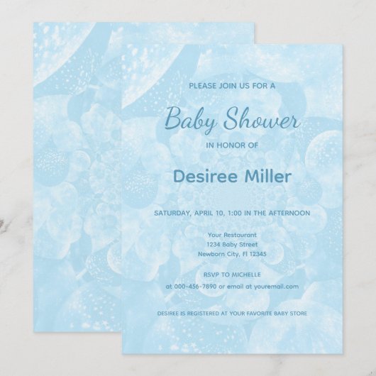 Minimalist Blue Balloons Boy Baby Shower 招待状 (正面/裏面)