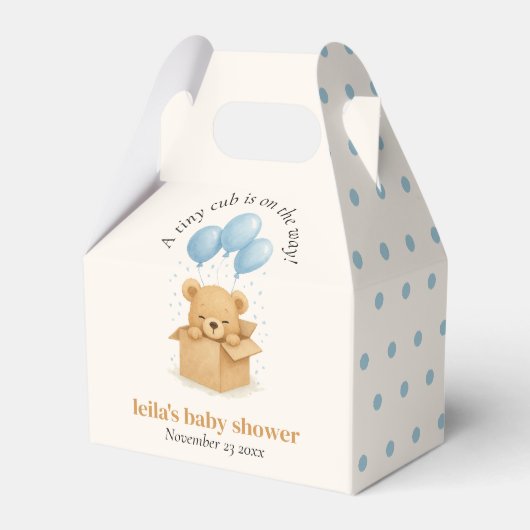 Minimalist Blue Bear Balloon Baby Shower フェイバーボックス (正面サイド)