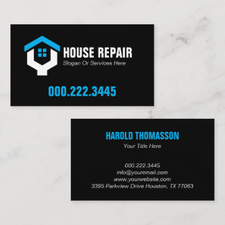 Minimalist Blue Black House Repair Contractor 名刺