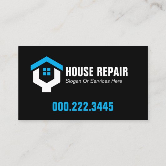 Minimalist Blue Black House Repair Contractor 名刺 (正面)