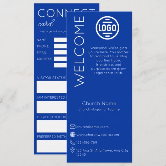 Minimalist Blue Church Connection Card 招待状 (正面/裏面)