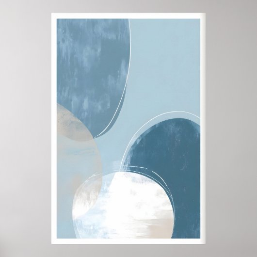 Minimalist Blue Circle Art Print - Soft Brush ポスター (正面)