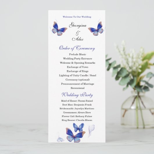 Minimalist Blue Editable Photo Wedding Program プログラム (スタンド正面)