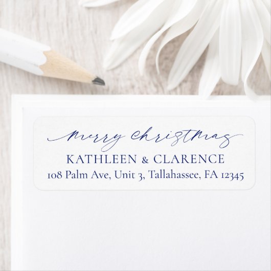 Minimalist Blue Elegant Christmas Return Address ラベル (インサイチュ)