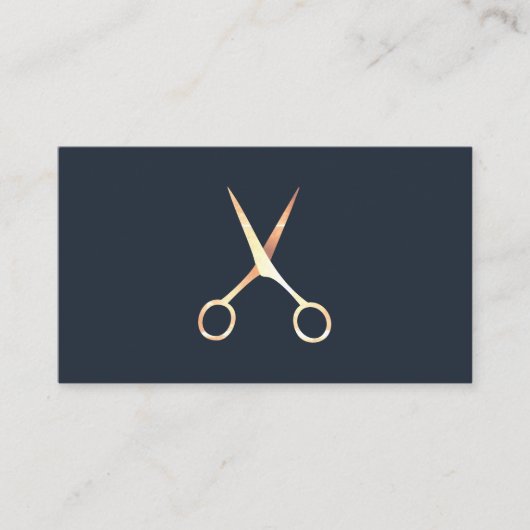 Minimalist Blue Faux Gold Scissors Hair Stylist 名刺 (正面)