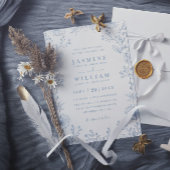 Minimalist Blue Floral Elegant QR Code Wedding 招待状