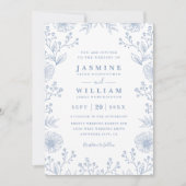 Minimalist Blue Floral Elegant QR Code Wedding 招待状 (正面)