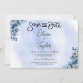 Minimalist Blue Floral Wedding Save the Date 招待状 (正面)