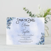 Minimalist Blue Floral Wedding Save the Date 招待状 (スタンド正面)