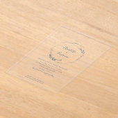 Minimalist Blue Floral Wreath Script Wedding アクリル招待状 (レイダウン)