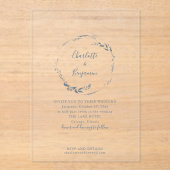 Minimalist Blue Floral Wreath Script Wedding アクリル招待状 (正面)