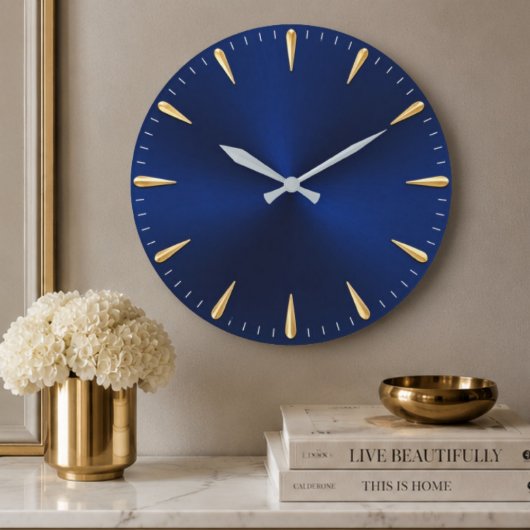 Minimalist Blue & Gold Luxury Midnight Blue Modern ラージ壁時計