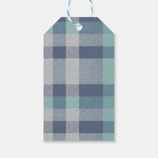 Minimalist Blue Gray Plaid Merry Christmas  ギフトタグ (裏面)