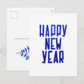 Minimalist Blue Happy New Year Postcard Painting シーズンポストカード (正面/裏面)