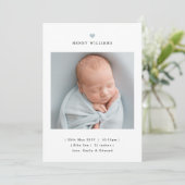 Minimalist Blue Heart Boy Birth Announcement 案内状 (スタンド正面)