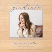 Minimalist Blue Lines Graduation Photo アクリル招待状 (正面)