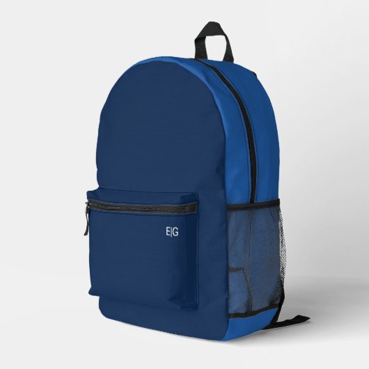 Minimalist Blue Monogram プリントバックパック (裏面右端)