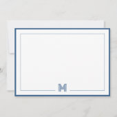 Minimalist Blue Monogram Double Border Stationery ノートカード (正面)