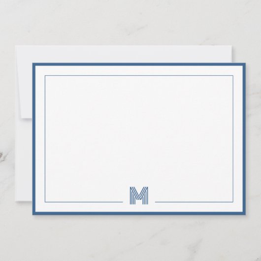 Minimalist Blue Monogram Double Border Stationery ノートカード (正面)