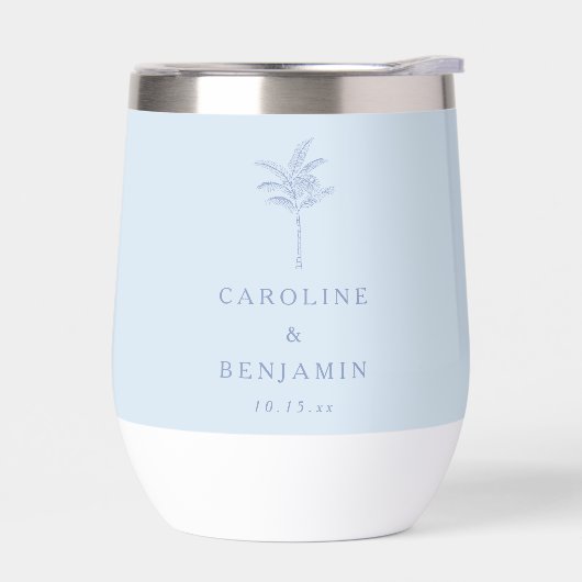 Minimalist Blue Palm Tree Line Art Custom Wedding (左面)