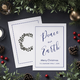 Minimalist|Blue Peace on Earth Christmas Card 招待状