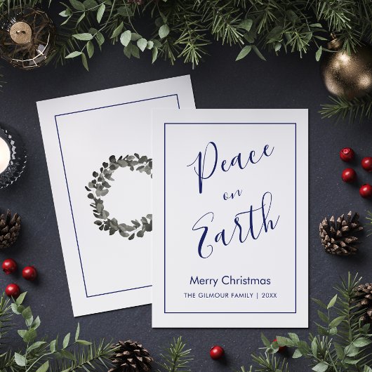 Minimalist|Blue Peace on Earth Christmas Card 招待状
