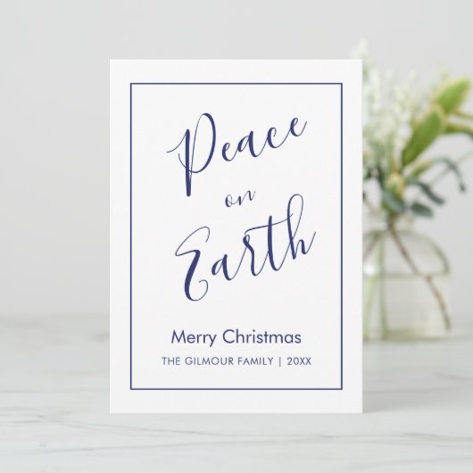 Minimalist|Blue Peace on Earth Christmas Card 招待状 (スタンド正面)