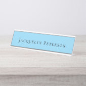 Minimalist Blue Plain Elegant Modern デスクネームプレート (正面)