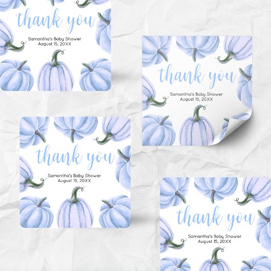 Minimalist Blue Pumpkin Fall Baby Shower スクエアシール