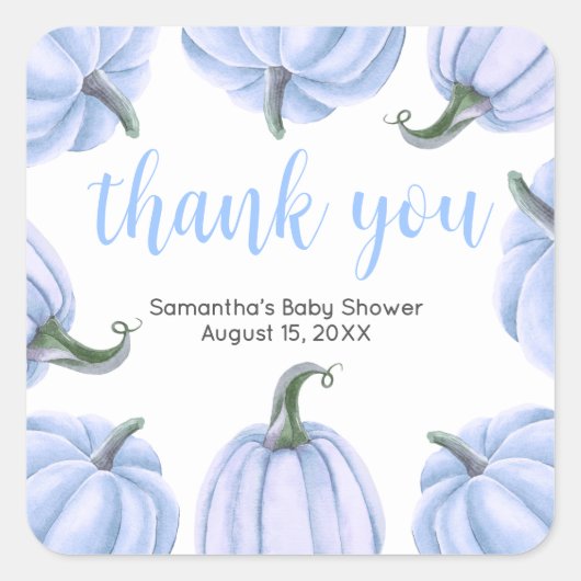 Minimalist Blue Pumpkin Fall Baby Shower スクエアシール (正面)