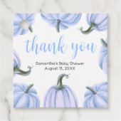 Minimalist Blue Pumpkin Fall Baby Shower Square フェイバータグ (正面)