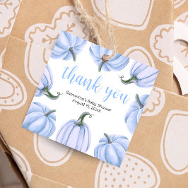 Minimalist Blue Pumpkin Fall Baby Shower Square フェイバータグ