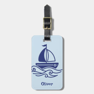 Minimalist Blue Sailboat Sailing Maritime ラゲッジタグ