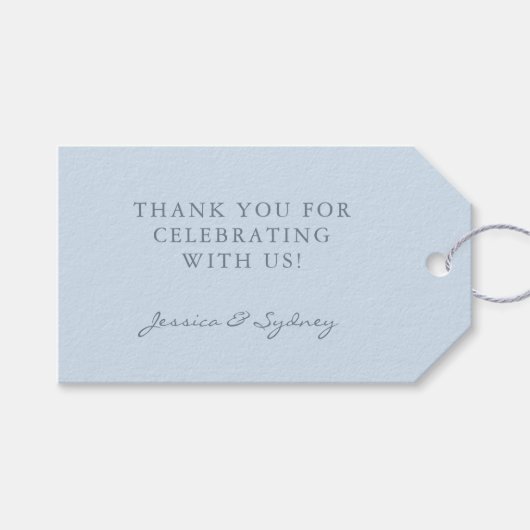 Minimalist Blue Script Custom Wedding Thank You ギフトタグ (正面(横))